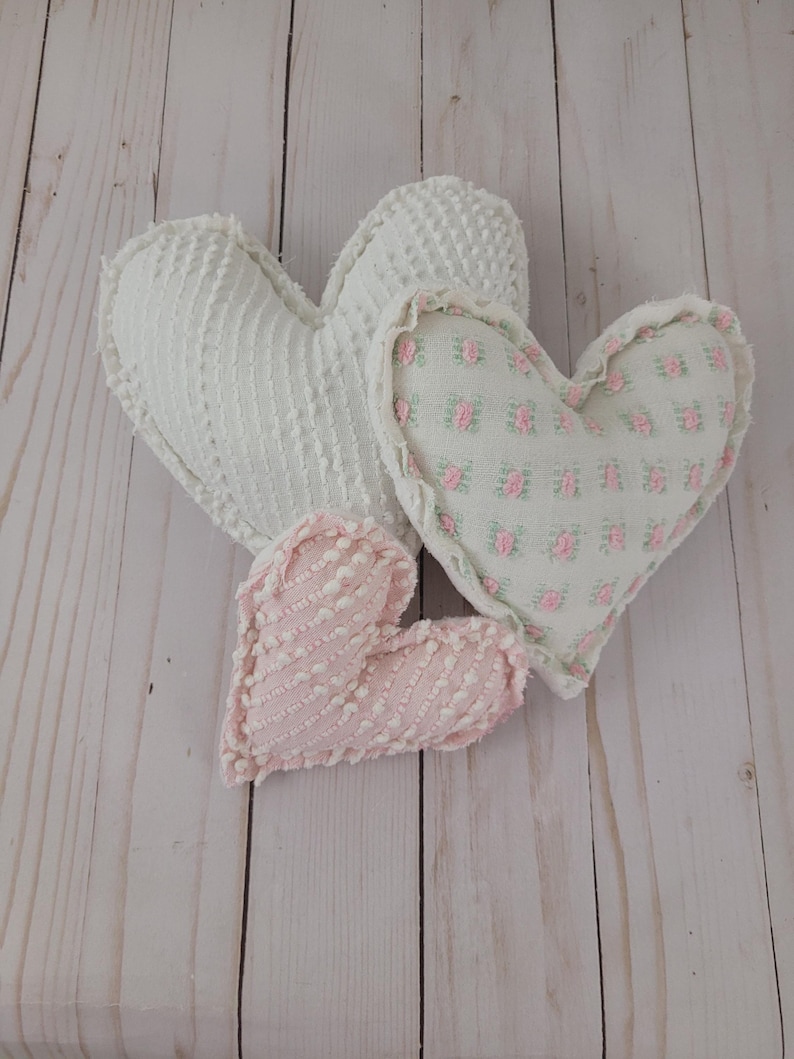 Vintage Chenille Heart Pillows: Handmade from Bedspread, Polyester Fill #6