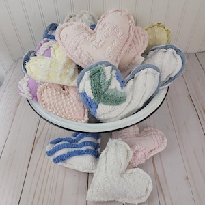 Vintage Chenille Heart Pillows: Handmade from Bedspread, Polyester Fill image 2