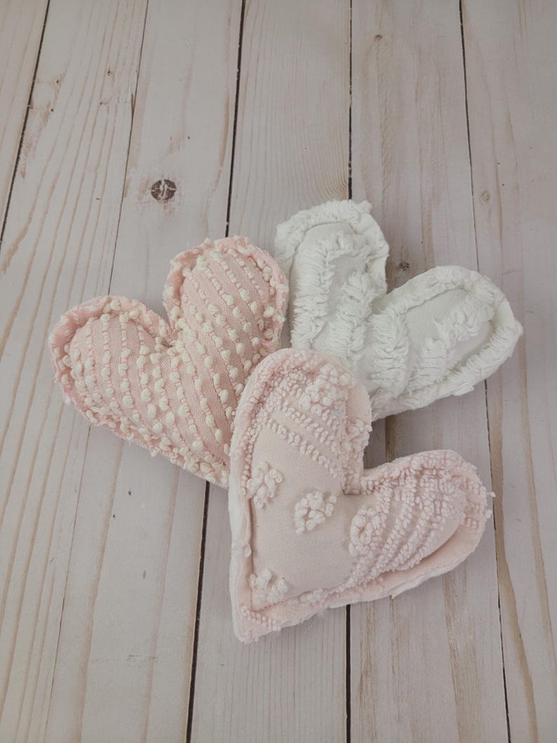 Vintage Chenille Heart Pillows: Handmade from Bedspread, Polyester Fill #14