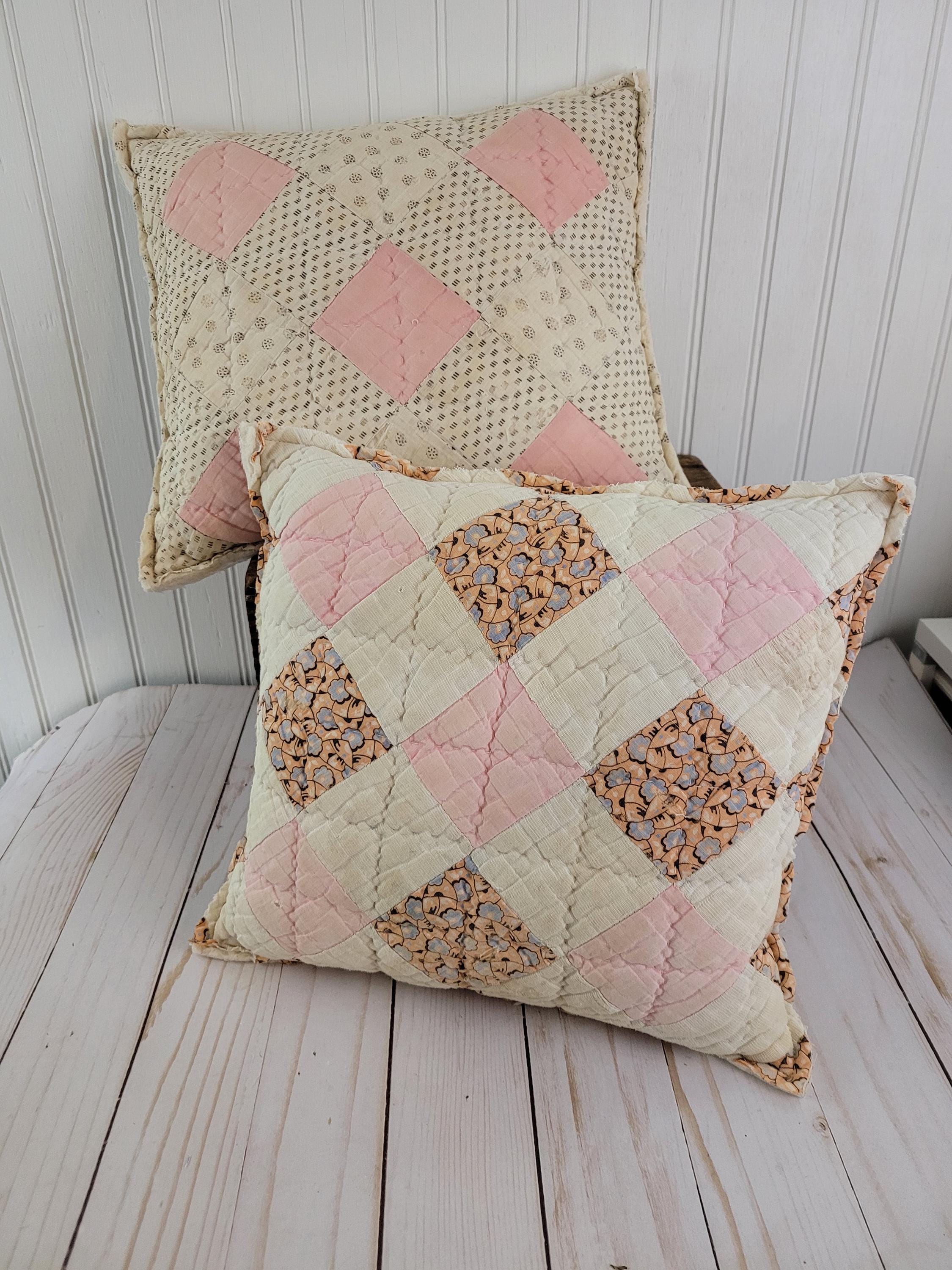 Vintage quilt pillow Vintage pillow  Antique quilt pillow Feed sack quilt Feed sack