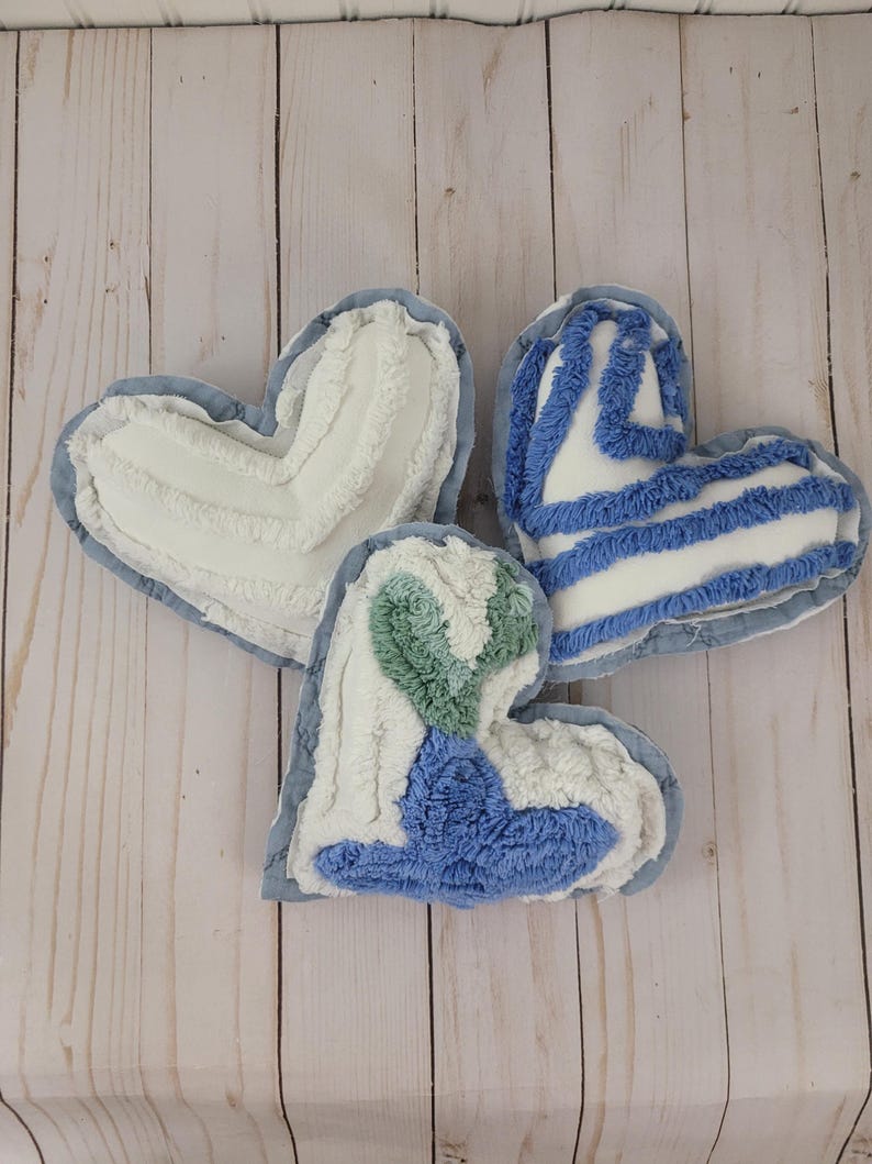 Vintage Chenille Heart Pillows: Handmade from Bedspread, Polyester Fill #2