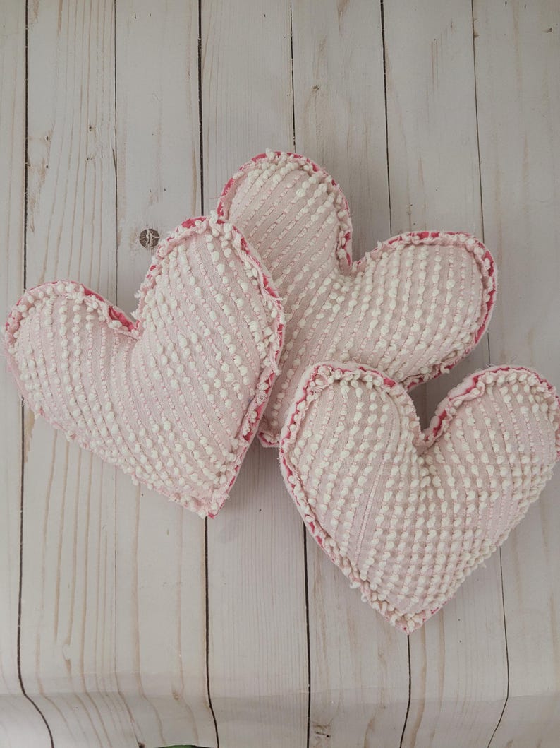 Vintage Chenille Heart Pillows: Handmade from Bedspread, Polyester Fill #3