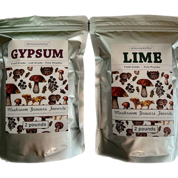 Gypsum & Lime Powder For Growing Mushrooms - Food Grade - Lab Grade - Two 2 lb Bags | Shroomability Brand