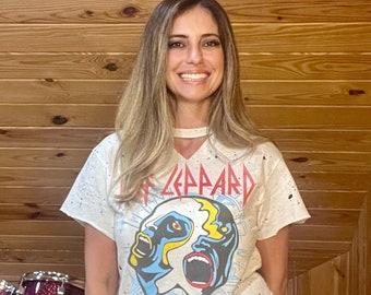 Camiseta corta de Def Leppard: camiseta desgastada de banda, moda para festivales de música