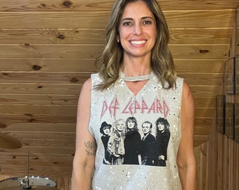 Camiseta corta de Def Leppard: camiseta desgastada de banda de rock