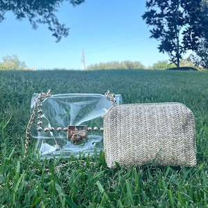 Crossbody Clear Bag with Beige Detachable Clutch, Concert Bag, Clear Stadium Approved Bag, Transparent Bag, Rivet clear bag, Studded bag