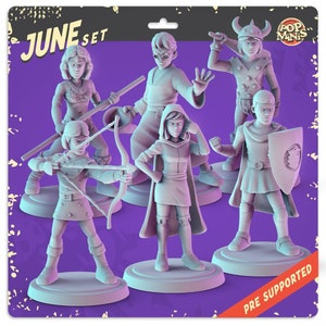 Dungeons and Dragons cartoon Miniatures - complete set 7 x 36mm Dioramas, tabletop RPGs. Designed by Pop Minis