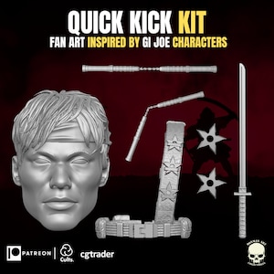 GI Joe Quick Kick kit, head sculpt and weapons GI Joe Classified 1/12 scale head unpainted 1:12 mezco, black series