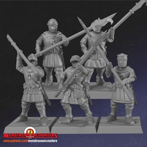 Breton Men at arms polearms medium armor unit  28mm army builder 3d printed minis  tabletop bretonnia oldhammer