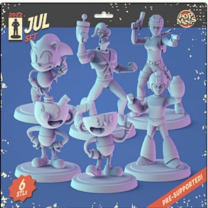Video Games 36mm Minis, Mega man Cuphead, Earthworm Jim, Tomb Raider Lara Croft, Sonic the hedgehog