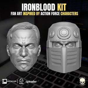 GI Joe IronBlood head and helmet sculpt GI Joe Classified 1/12 scale head unpainted 1:12 mezco, black series legends