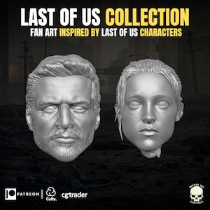 Last of Us Joel and Ellie head sculpt GI Joe Classified 1/12 scale head unpainted 1:12 mezco, black series