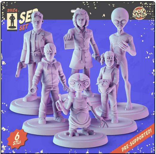 Alien Visitor Complete Set 6x 36mm Tabletop RPG Dioramas 3D Printed Resin