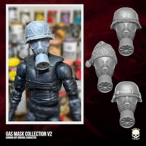 Gas Mask heads, Trooper, 6-inch GI Joe Classified, mezco, black series, legends 1/12 scale head 1:12 troop builder.