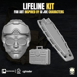 GI Joe Lifeline Medic kit, head, stretcher and case GI Joe Classified 1/12 scale head unpainted 1:12 mezco, black series