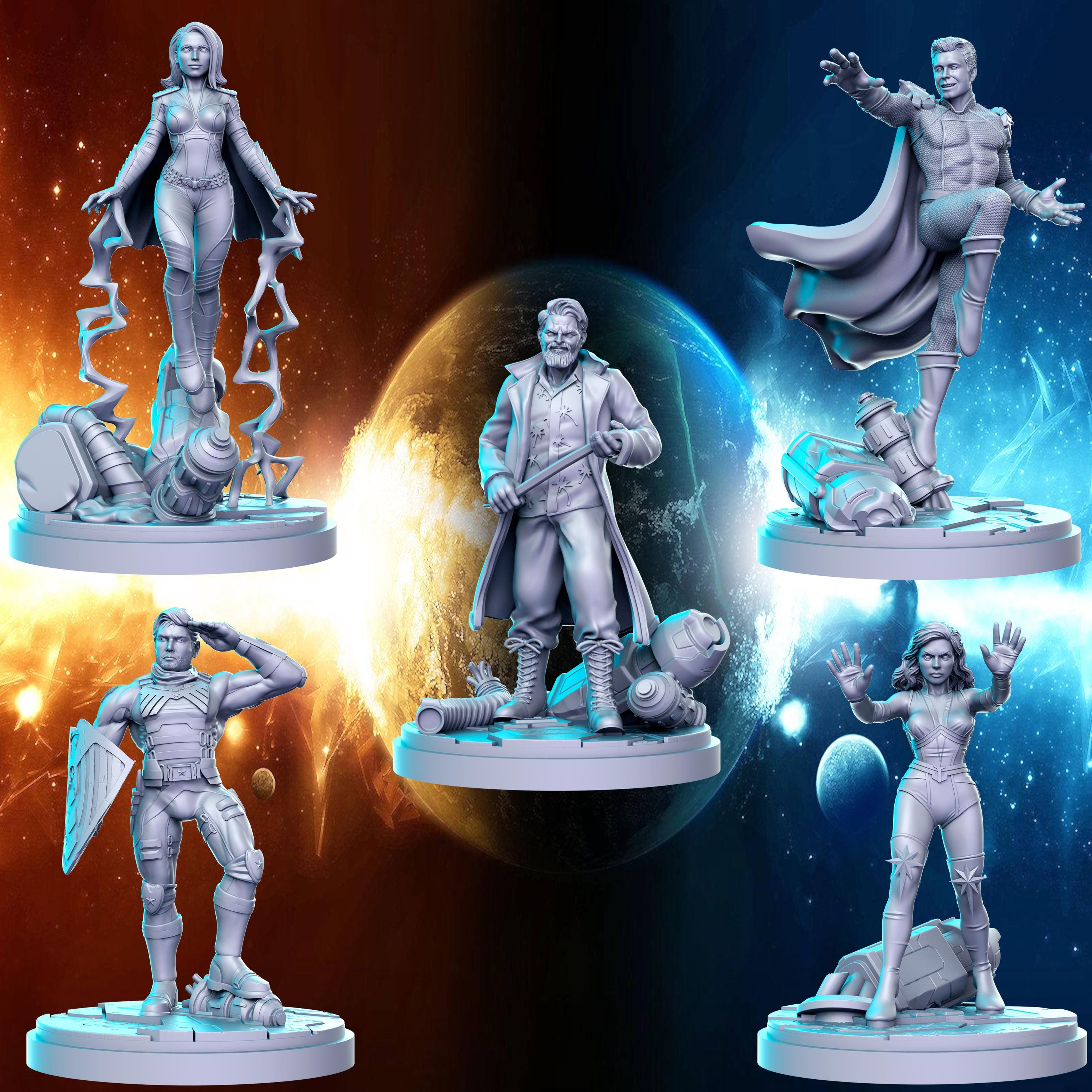 Corrupt Superhero Team 40mm Tabletop RPG Miniature 3D Printed Resin Unpainted