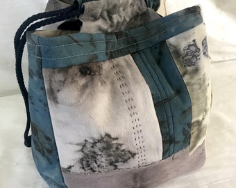 Sac de riz Komebukuro, sac de projet, indigo, teinture végétale, ecoprint, patchwork