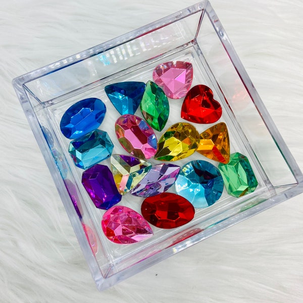 Rainbow Gem Resin Filled Square Trinket Tray