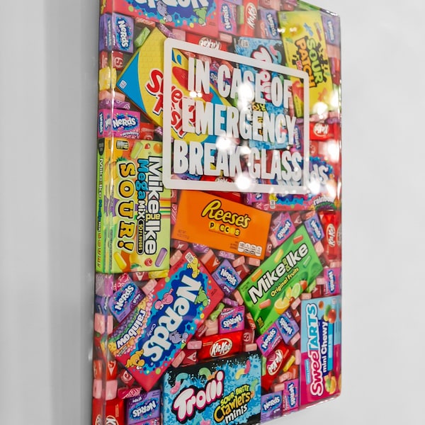 Multicolor Movie Theater Candy Resin Wall Art Piece “In Case Of Emergency Break Glass”