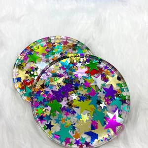 Star Glitter Confetti Clear Resin Coasters (Set of 2)