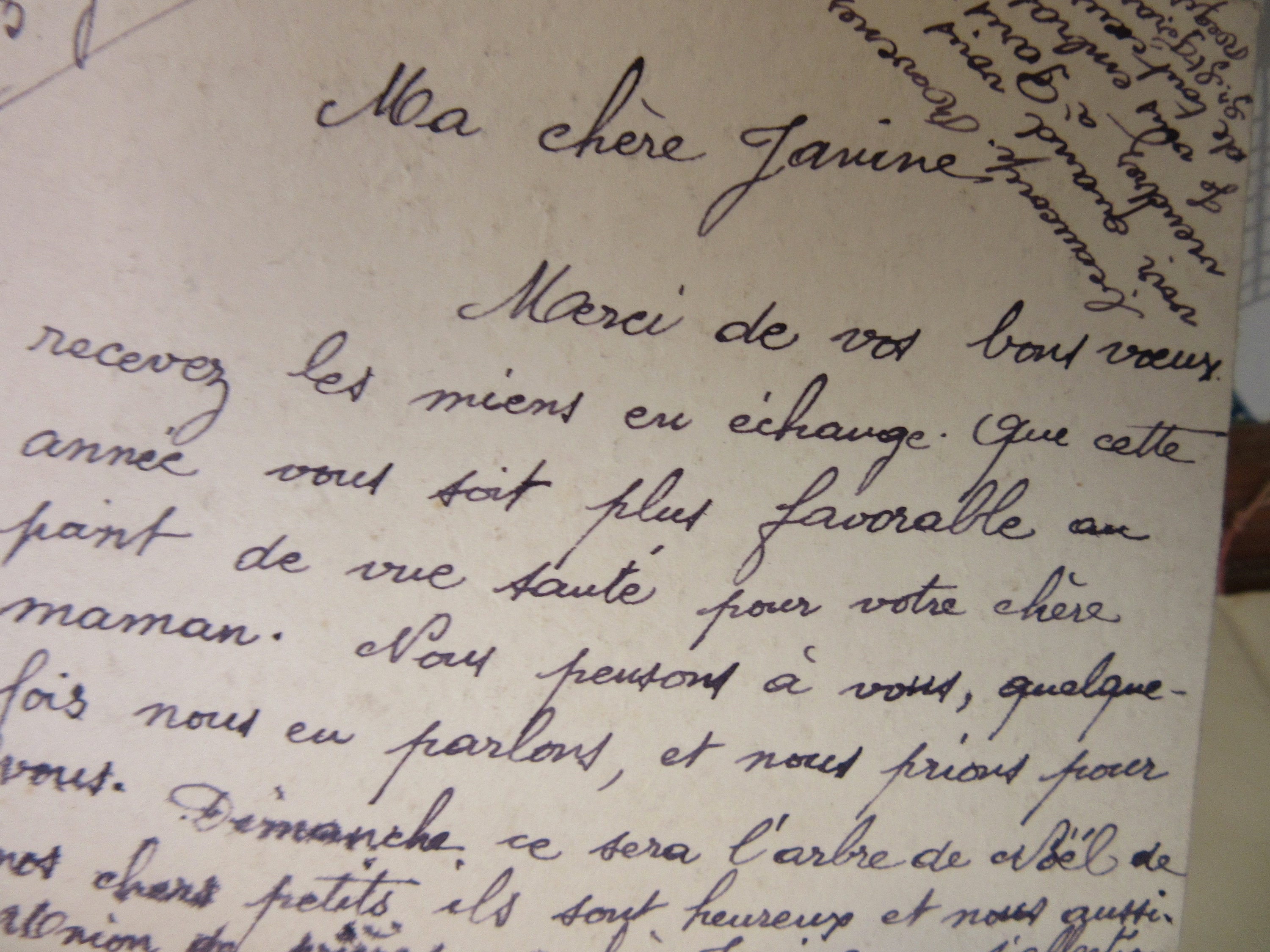 Bonjour, bonjour Sweet vintage Français Handwritten Card/Cats and Dogs