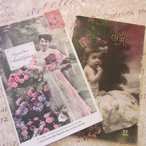 Francés Floral / Francés Vintage Postal con Color-Chrome Flores / Violetas de Pájaro / Memorabilia / Postal es muy antiguo e intacto / marco como arte