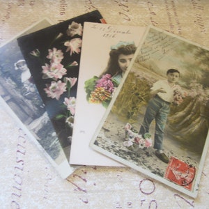 Francés Sentimental / Francés Vintage Postal con Color-Chrome Flores / Boy Girl/ Memorabilia / Postcard es muy antiguo e intacto / marco como arte