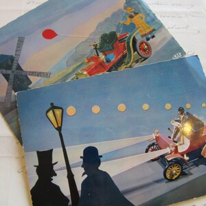 Set of 2 French Whimsical Postcards of Miniature Scenes/framing creative use/Purchased at Paris Market