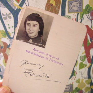 Gianonni va a la escuela / lote francés de un niño en la escuela en las décadas de 1950 y 1960 / tarjeta de identificación - trabajo escrito a mano en francés / arte original