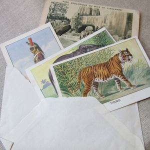 Coleção infantil antiga francesa vintage/Animais e soldados/Cartões publicitários antigos/Encontrado no mercado para vender como encontrei em Paris