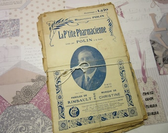 Antique Lot of French Sheet Music/Print Collectible/Useful in Creative Projects/French Ephemera/Turn of Century Art