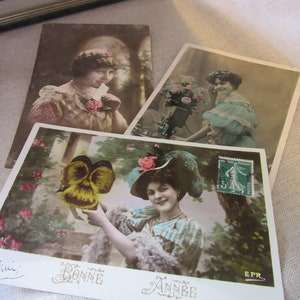 Francés color-cromo old Vintage Postcards/French Women Sentimental Postcards/French Ephemera/Paris Imported