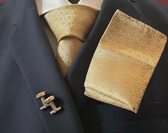 Antique Gold Necktie Set (with Hanky and Cufflinks)