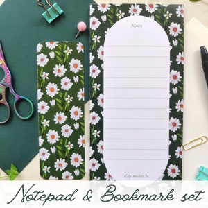 Floral Green White Notepad Bundle Notepad Todo Student Gift Shopping List Notepad Teacher Gift Memo Pad Notepad For Kids Desk Notepad Cute 1Notepad +1 Bookmark