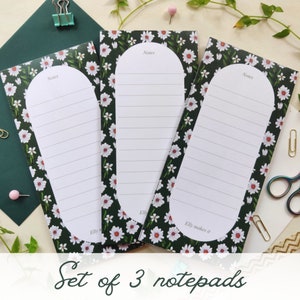 Floral Green White Notepad Bundle Notepad Todo Student Gift Shopping List Notepad Teacher Gift Memo Pad Notepad For Kids Desk Notepad Cute Set of 3 notepads