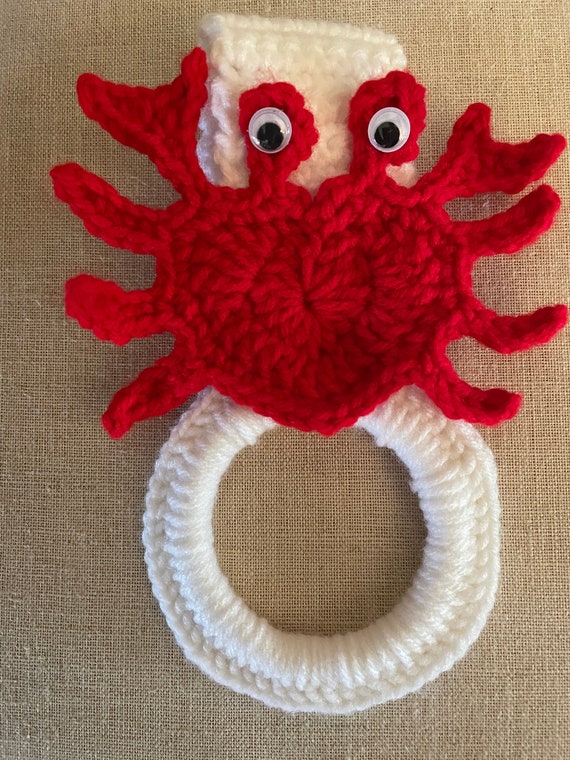 Kitchen Towel Holder Ring Crab Applique Crochet Towel Ring Hoop Crab  Applique 