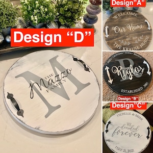 CUSTOMIZED PERSONALIZED wood tray, 18 inch round tray, Lazy Susan, wedding or realtor gift, family name sign, serving tray