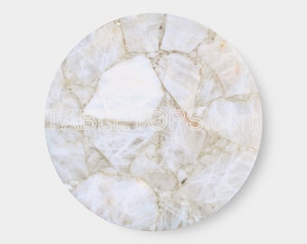 White Semi Precious Quartz Slab Table Top, Kitchen Counter-Top, Living Room Tabletop, Gemstone Surface, Cladding, Patios Healing Tops
