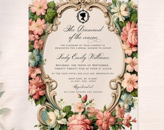 The Diamond bridal shower invitation template, Regency bridal brunch invite, digital download, VICKY