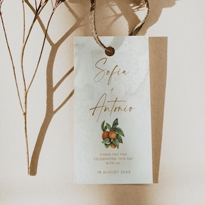 LENA - Tuscan Inspired Wedding Thank You Tags ,Editable Citrus Fruits Stickers Template, Italian Wedding Favor Tags