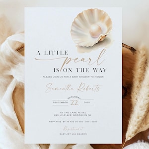 A Little Pearl is on the way Baby Shower Invitation Template, Under the sea baby sprinkle, Instant Download, Sea Shell Ocean theme