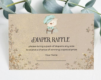 ROY - Bear Baby Diaper Raffle Card for baby shower, Editable Template, baby boy, baby sprinkle, diaper game, raffle game, vintage inspired