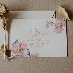 LISA | Modèle de carte Serez-vous ma demoiselle d'honneur - proposition personnalisée rose magnolia, demoiselle d'honneur, téléchargement numérique, demoiselle d'honneur du Sud