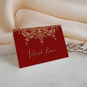 NYRA-Hindu Wedding Mandala Name Card Template | Editable Place & Escort Card | Indian Wedding Instant Download