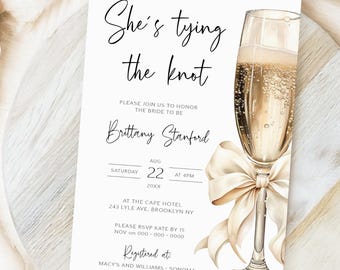 She's tying the knot Bridal Shower Invitation Template: Champagne theme (Instant Download)