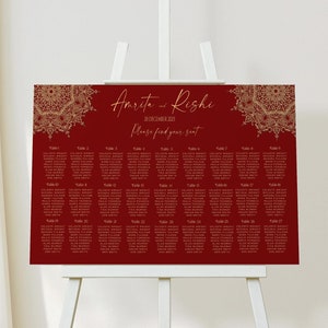 NYRA Sitzplan Vorlage für Hochzeiten, Mandala | Bearbeitbares Hindu & Mehndi Design | Sofortiger Download DIY Hochzeitsdeko