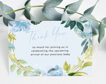 NEO - It's a boy blue Floral Baby shower thank you card, baby boy, Editable Template, Instant Download, Thank you Insert, baby sprinkle