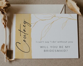 MILA - Modern Minimalist Yellow and Gold, will you be my bridesmaid, Proposal card, Maid of honor, Editable template, Instant Download