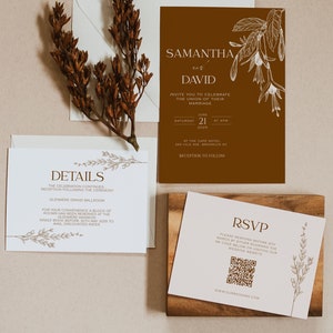 Brown Rustic Wedding Invitation Set: Minimalist Boho Invite (Digital Download), LILA