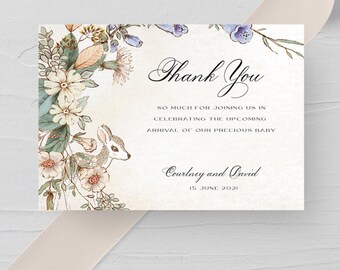 VAL - Woodland Deer Baby shower thank you card, gender neutral,Editable Template, Instant Download, Thank you Insert,baby sprinkle thank you